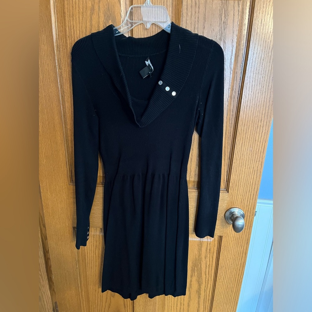 White House Black Market Black cowl knit neck dress size small